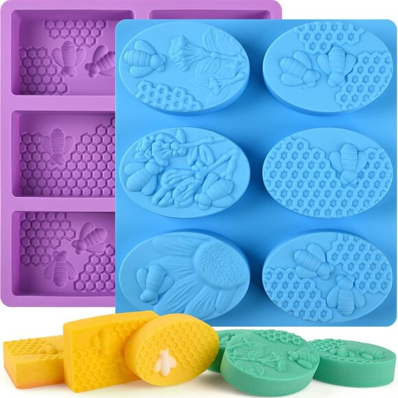 Other - 2 Pack 6 Cavity Bee Silicone Soap Molds Rectangle Oval Honeycomb Silicone Molds